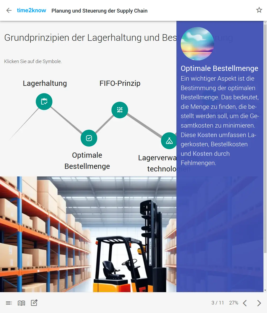 screenshot-ibt_8280-2024.05.25-13_36_15 Screenshot mit einer explorativen Seite zu Grundprinzipien der Lagerhaltung aus dem time2know Online-Kurs zur Supply Chain in der Kategorie Business
